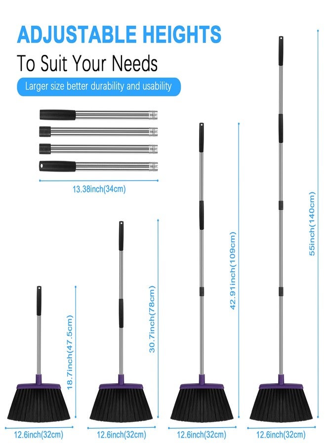 UDUK Heavy Duty Angle Broom, 55-Inch Long Handle Extra Wide 12.6 Inch Head, Stainless Steel Tube & PP Bristles for Pet Hair and Dust, Floor Safe - Black - Image 2